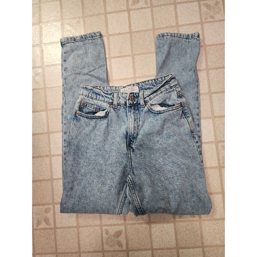 Primark Denim Co High Waisted Mom Jeans Sz 0 Acid Wash Light Blue 100% Cotton
